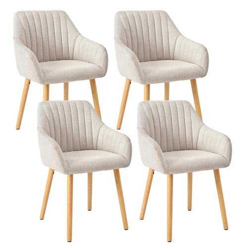 Goeurvant Armlehnen Polsterstuhl Esszimmer 4er Set - Beige Holzbeine. Vier beige gepolsterte Stühle mit Armlehnen für den Essbereich.