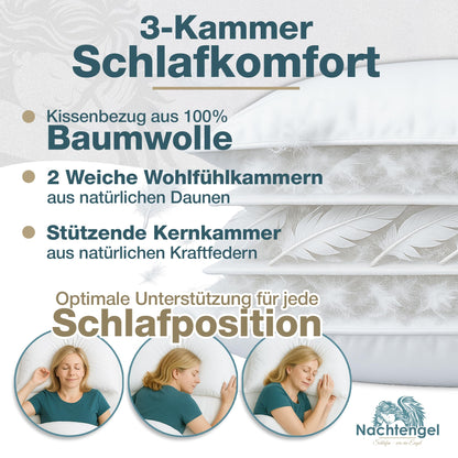 Nachtengel 3-Kammer Daunenkissen Kopfkissen - 80x80