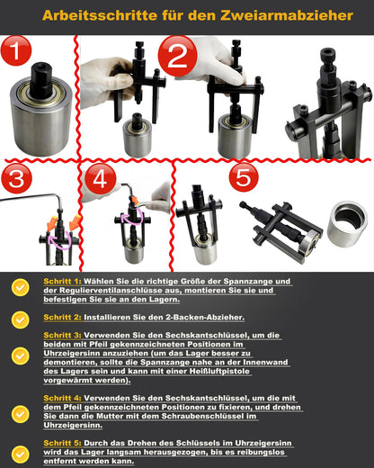 XSTARYE Innenlager Abzieher Set mit Gleithammer, 8 Spannzangen 8–32 mm