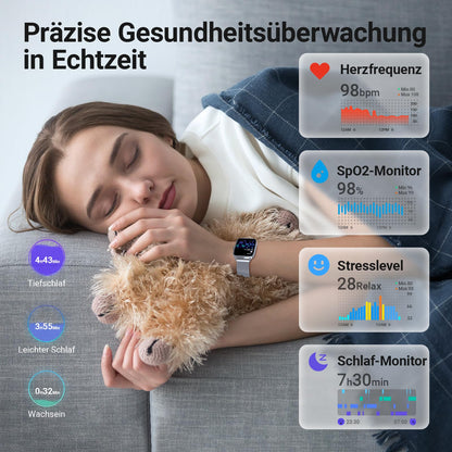 Fitpolo Smartwatch Fitnessuhr mit Telefonfunktion, 1,85 Zoll, IP68
