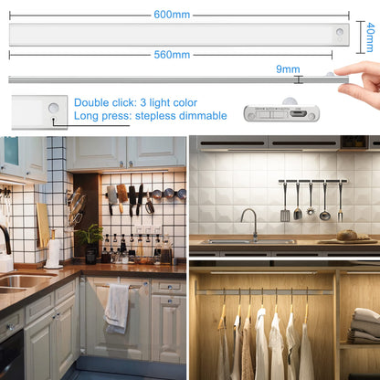 SOAIY LED Unterbauleuchte 60 cm dimmbar mit Akku und Bewegungsmelder
