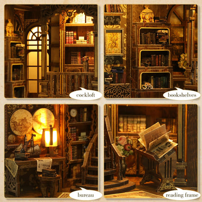 Cuiwos Book Nook Bausatz Klassische Edition mit LED-Beleuchtung