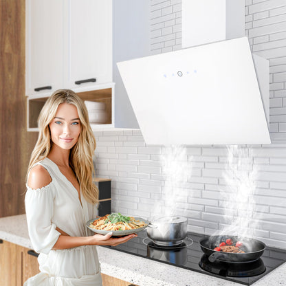 FIREGAS Dunstabzugshaube 60cm Kopffrei – Glas Weiss, Abluft/Umluft