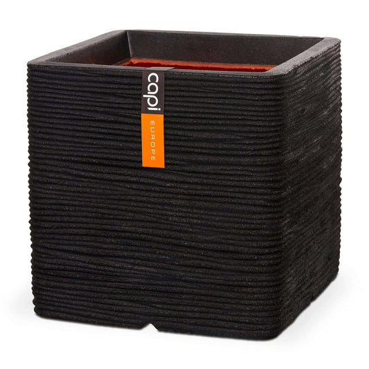 Capi Europe Rib NL Quadratischer Blumentopf - 50x50 Schwarz. Robuster Pflanzkübel zur dauerhaften Bepflanzung von Zierpflanzen.
