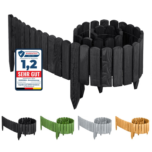 Garronda Rasenkante aus Holz GD-0046, flexibles Rollborder 200 x 20 cm in Graphite mit Drahtverbindung