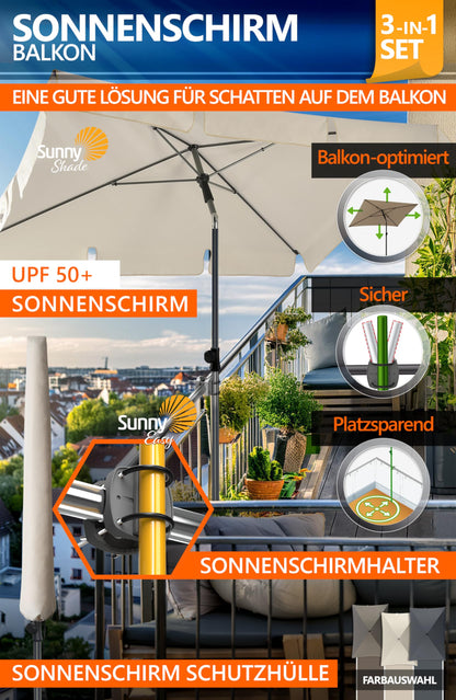 4smile SunnyShade Sonnenschirm Balkon 3-in-1 Set 200 x 125 cm Beige