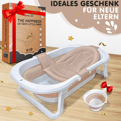 FawnsLife Babybadewanne faltbar XXL mit Sitz und Wassereimer