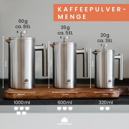 Groenenberg French Press Edelstahl Thermo Kaffeebereiter bis 1 Liter