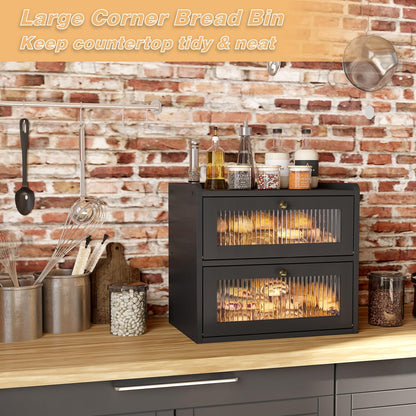 Alpeir Brotkasten Holz 2 Etagen – Acryl-Sichtfenster Schwarz