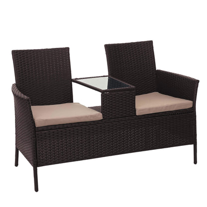 Mendler Poly-Rattan Sitzbank mit Tisch HWC-E24 132cm – Braun