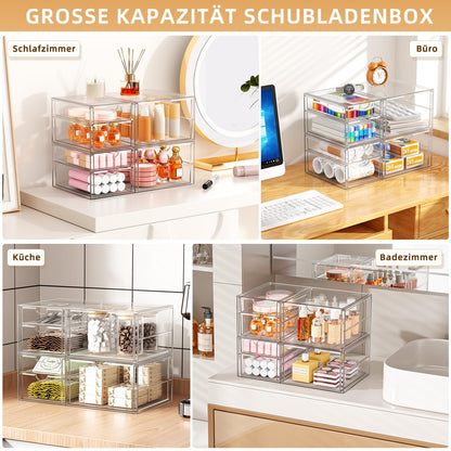 StowBin Schubladen-Organizer 4er-Set, 16 Schubladen, transparent