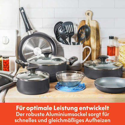 BELLA Antihaft-Kochgeschirr-Set 21-teilig mit Glasdeckeln, schwarz