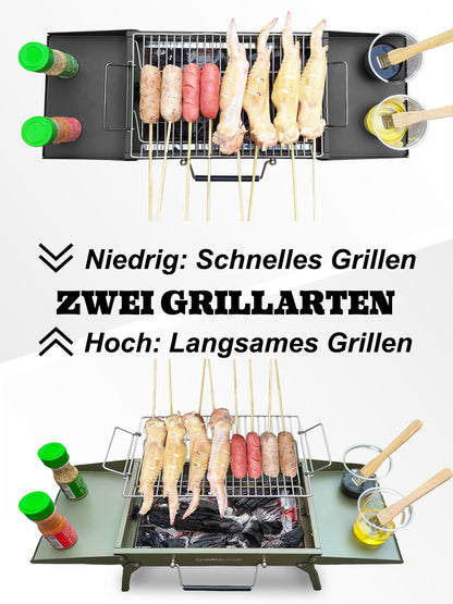 Charmline Holzkohlegrill faltbar, tragbarer Campinggrill schwarz