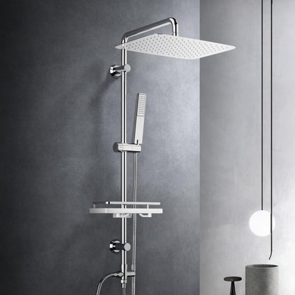 Görbach Duschsystem Regendusche mit Ablage Chrom 35x25cm. Chromfarben, rechteckige Regendusche und Ablage zur Körperpflege.