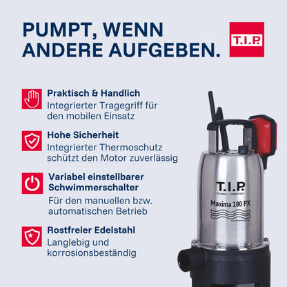 T.I.P. Schmutzwasser-Tauchpumpe TVX 7000 mit Edelstahlgehäuse, 500 W