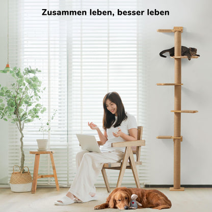 FUKUMARU Kratzbaum Deckenhoch Wandmontage – 206cm Gummibaumholz