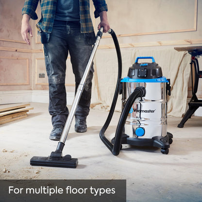 Vacmaster VQ1530SFDC 3in1 Nass- und Trockensauger Bodenstaubsauger, Starke Saugleistung, Wasserablassöffnung, Edelstahl 1500W 30L