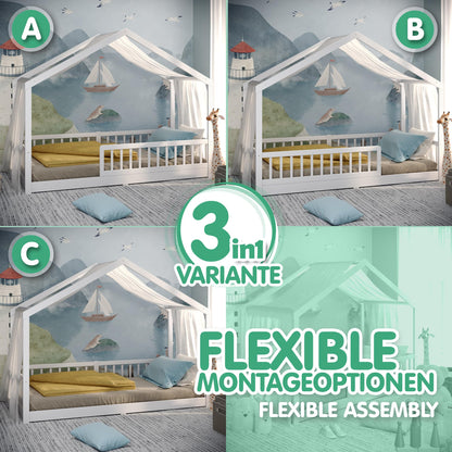 CADANI Malte Montessori Hausbett 90x200 cm Weiss – Umbaubar