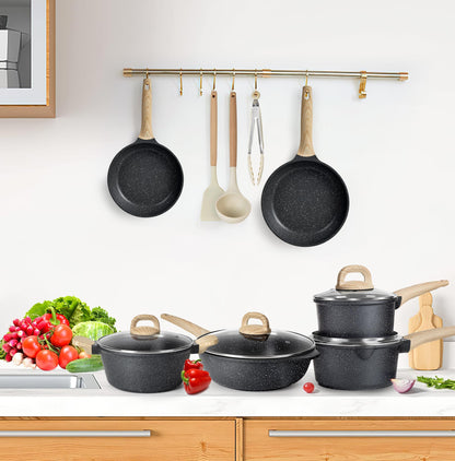 Terlulu Topfset Induktion 13-teilig, Granit Kochtopfset mit Deckel