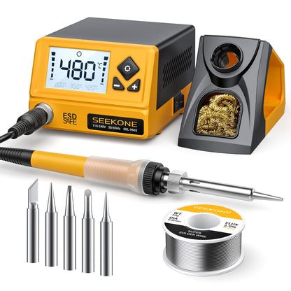 SEEKONE Lötstation SDL996S 60W digital, LCD-Display, 200–480 °C mit Lötkolbenhalter und fünf Lötspitzen