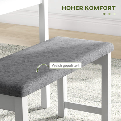 HOMCOM Essgruppe 4-teilig – Tisch, 2 Stühle, Bank Grau/Weiss