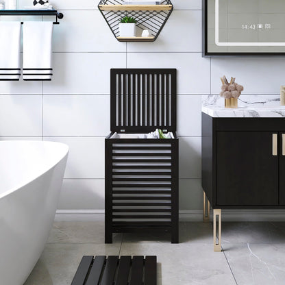 SMIBUY Grosser Bambus-Wäschekorb mit Deckel - Schwarz