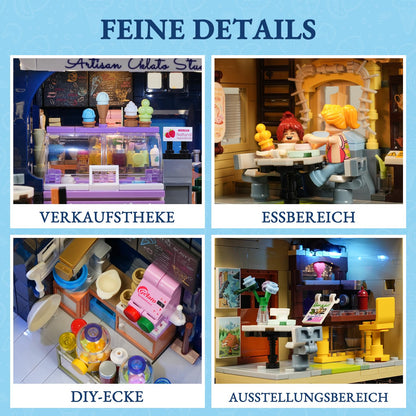 FUNWHOLE Stadtleben Eisdiele F9078 Klemmbausteine Haus mit Beleuchtung