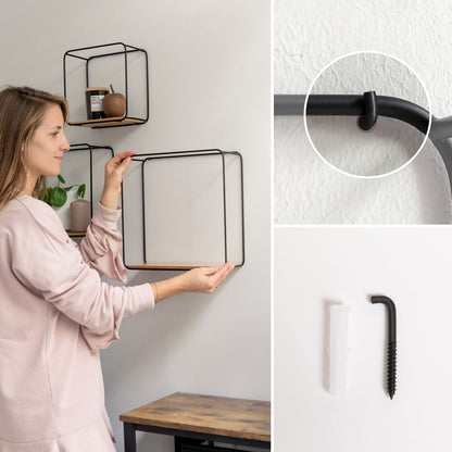 Kazai. Wandregal-Set Jona 3-teilig, Metall und Echtholz-Veneer Eiche