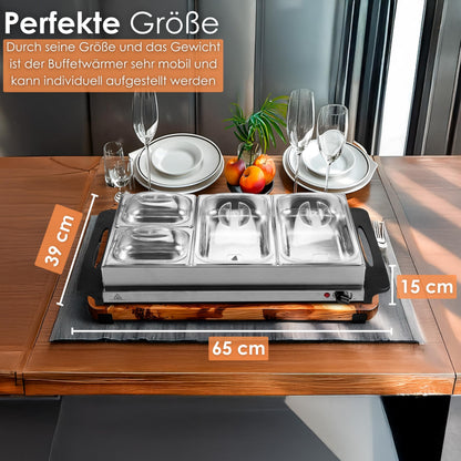 Steinborg Buffetwärmer Speisewärmer mit 4 Edelstahlbehältern 300 Watt