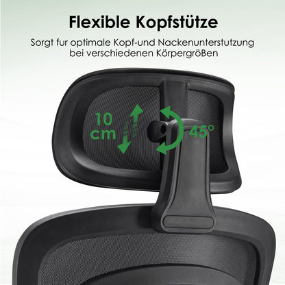 Farini Bürostuhl ergonomisch mit Kopfstütze, höhenverstellbar, schwarz