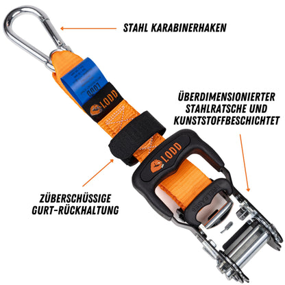 LODD Motorrad-Spanngurte mit Stahlkarabiner, 1100 kg Bruchlast
