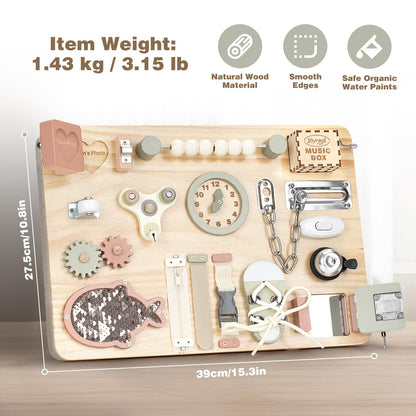 Joyreal Montessori Busy Board - Motorikbrett aus Holz für Kleinkinder