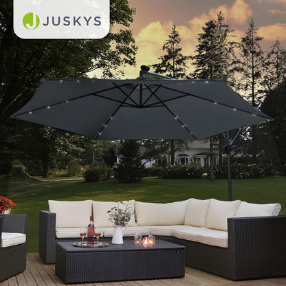 Juskys Ampelschirm Brazil 350 cm Solar LED Kurbel – Grau