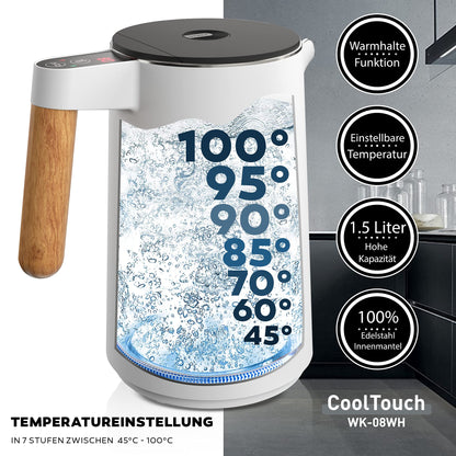 Balter Edelstahl Wasserkocher WK-08 mit Temperatureinstellung, weiss