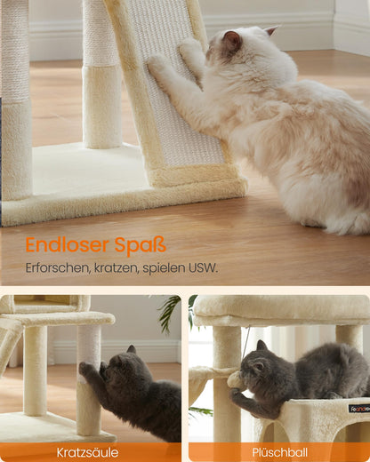 Feandrea Kratzbaum PCT51M, 96 cm, Katzenbaum mit Hängematte, beige