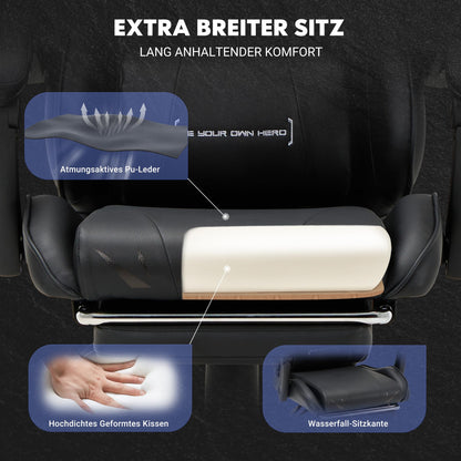 COLAMY PC Gaming Stuhl Ergonomisch – Schwarz Fussstütze