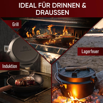 GUSSKÖNIG Dutch Oven Set – Gusseisen 8-teilig, eingebrannt