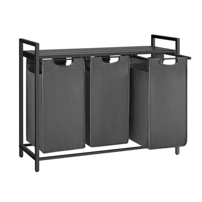 VASAGLE BLH301G01 Wäschekorb 3 Fächer mit Ablage - Grau 3x40L