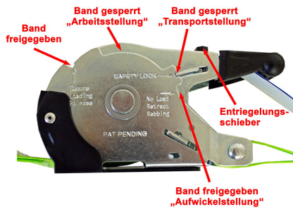 SHZ Automatik Spanngurt mit Spitzhaken 3,5 m x 25 mm 340 daN 4er-Set