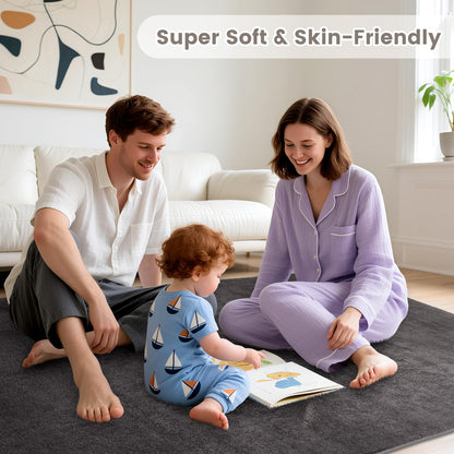 Wohnzimmer Teppich Kurzflor Waschbar Anti-Rutsch Dunkelgrau 200x280cm