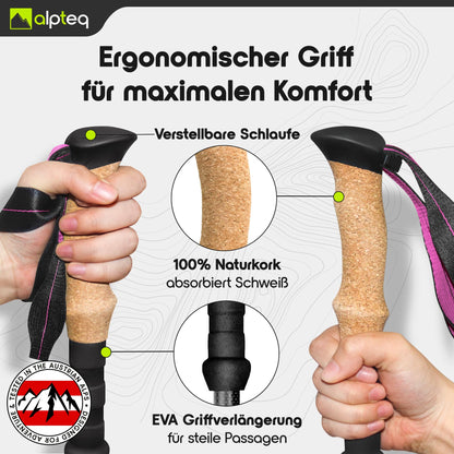 Alpteq Wanderstöcke faltbar Carbon Korkgriff Hot Pink 100-120cm