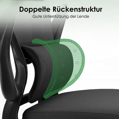 Farini Bürostuhl ergonomisch mit Kopfstütze, höhenverstellbar, schwarz