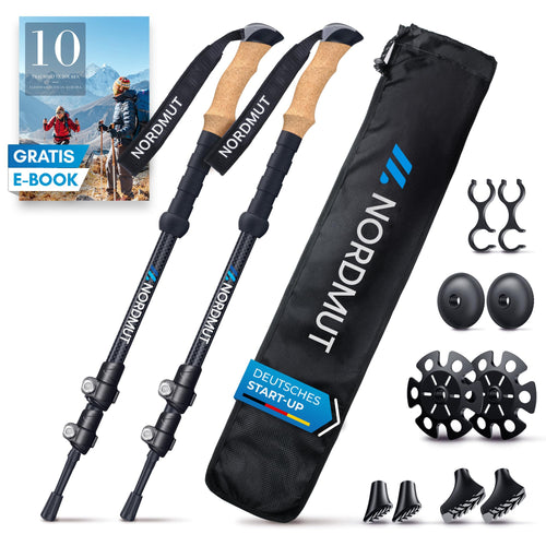 NORDMUT® Teleskop Carbon Trekkingstöcke – Kork Griff & Puffer Set