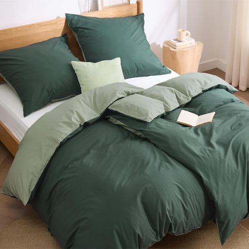 Bedsure Wendebettwäsche 135x200 Baumwolle 4teilig Salbeigrün, zweifarbig mit Kissenbezügen 80x80