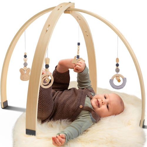AMAZING Baby Spielbogen Holz Montessori Spieltrapez mit Spielzeug