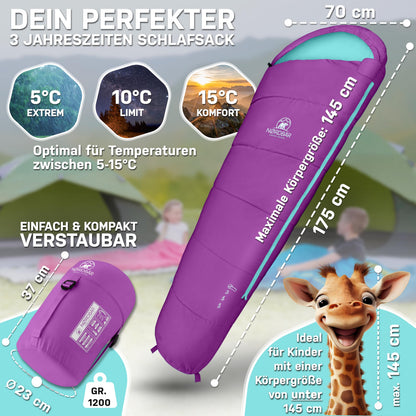 NORDBÄR Kinderschlafsack KSL120 – Mumienschlafsack bis 145 cm
