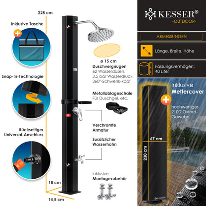 KESSER® Solardusche Gartendusche 40 Liter Schwarz