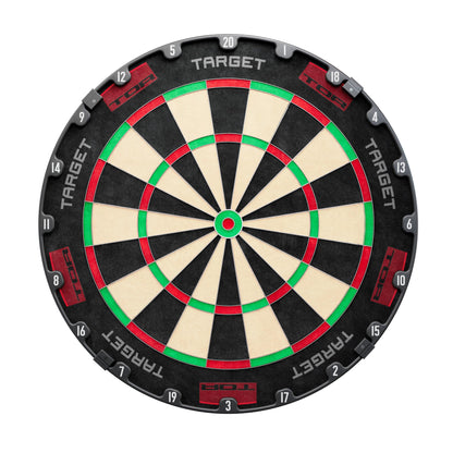 Target Darts Tor Wettkampf Dartscheibe Stahlspitze. Runde Sisal-Oberfläche, farbsegmentiert. Für professionelles Dartspiel.