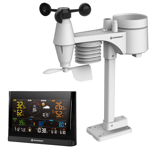 Bresser WLAN Comfort Wetterstation 7-in-1 Sensor - Schwarz. Schwarze Station mit 7-in-1 Außensensor. Misst Temperatur, Wind, Regen, UV via WLAN zur Wetteranalyse.