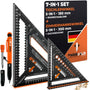 THORVALD Zimmermannswinkel Set 7-in-1, 300 mm + 180 mm, Aluminium mit Tieflochmarker zum Anreissen